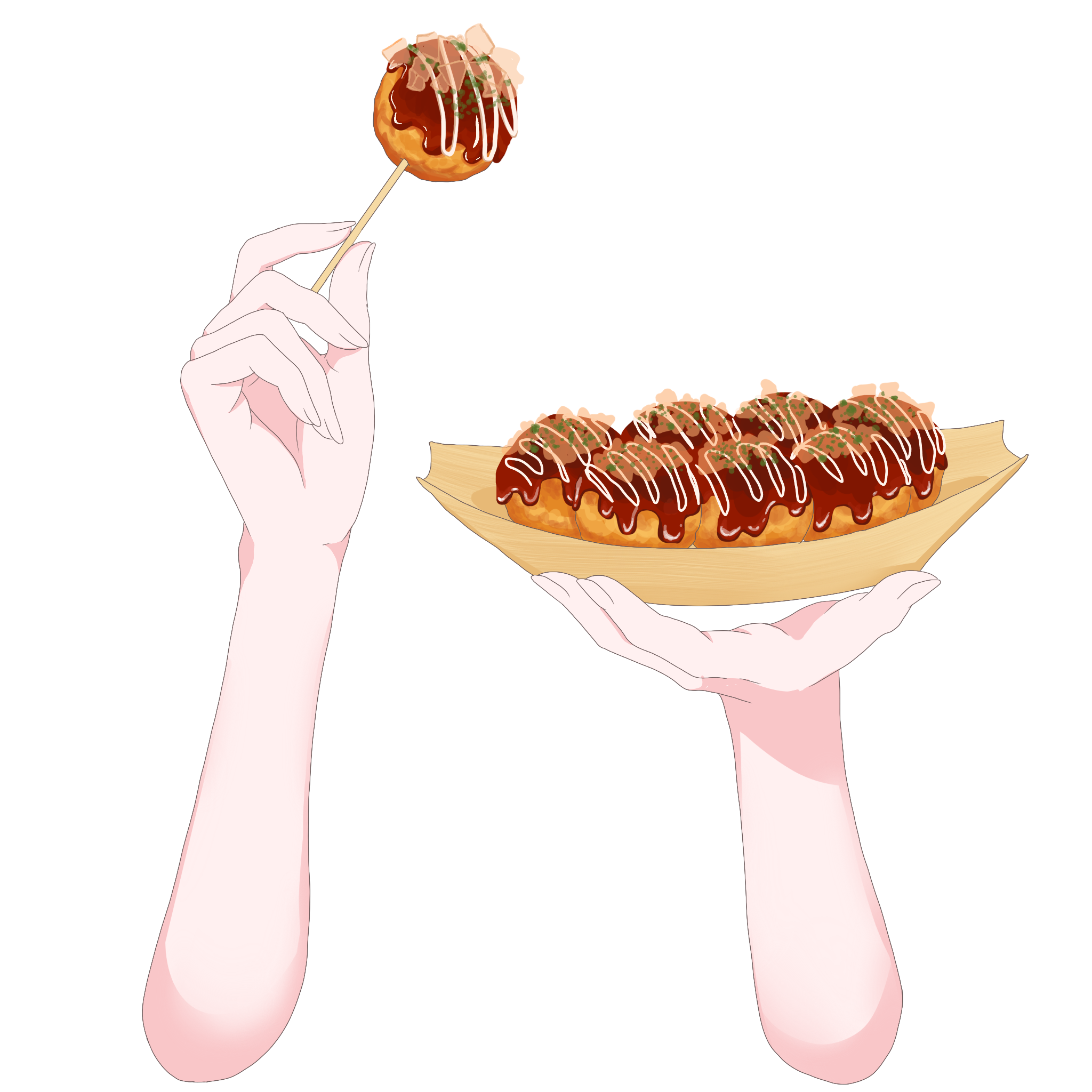 Vtuber向けフリー素材|たこ焼きを持つ手のイラスト