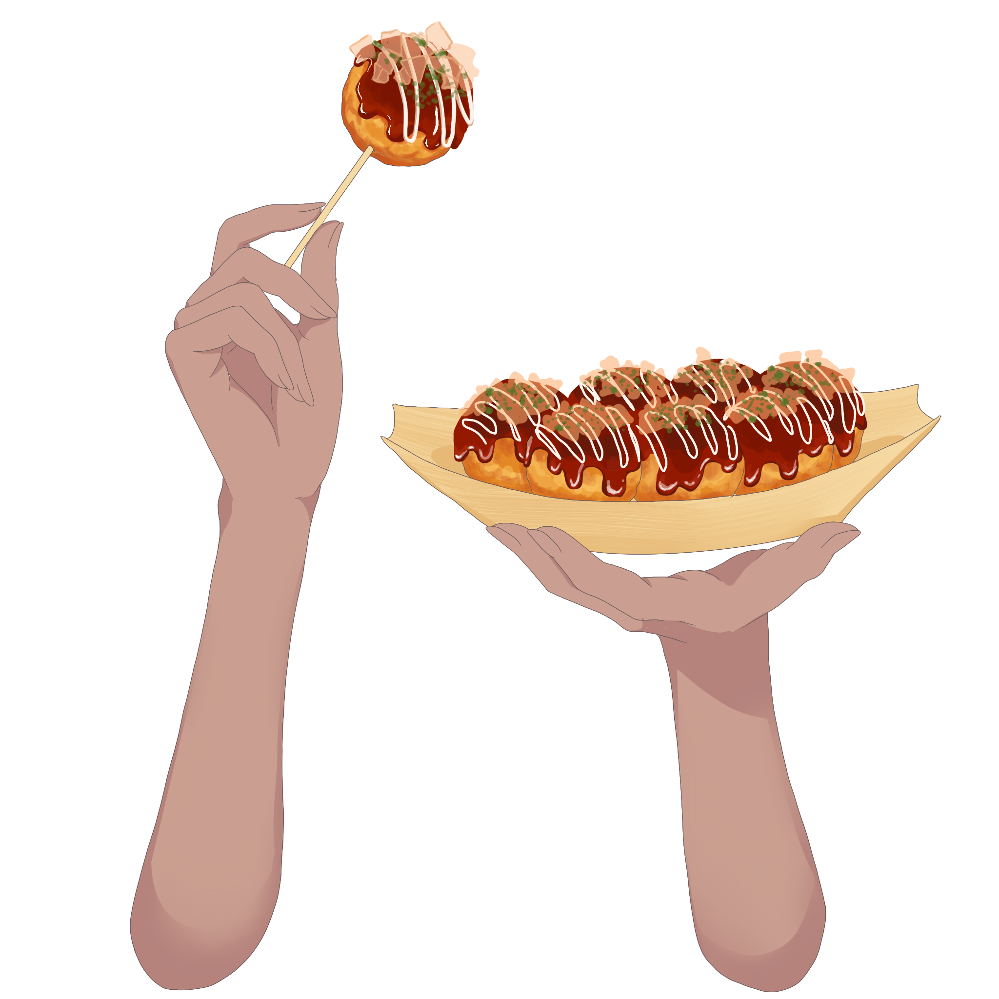 Vtuber向けフリー素材|たこ焼きを持つ手のイラスト